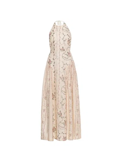 Agua By Agua Bendita Balsa Navegante Floral-embroidered Midi Dress In White