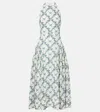 Agua By Agua Bendita Balsa Faux Pearl-embellished Printed Linen Halterneck Midi Dress