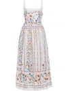Agua By Agua Bendita Barbara Pleated Bead-embellished Floral-print Linen Midi Dress In White