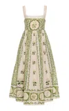 Agua By Agua Bendita Barbara Embroidered Cotton Midi Dress In Green
