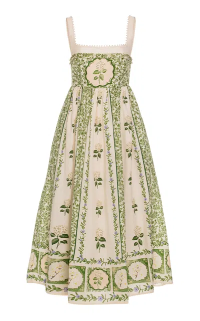 Agua By Agua Bendita Barbara Embroidered Cotton Midi Dress In Green