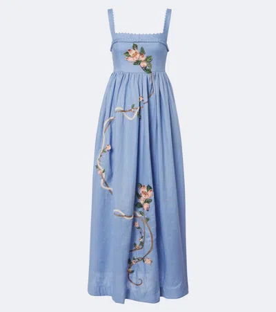 Agua By Agua Bendita Barbara Embroidered Linen Maxi Dress In Blue