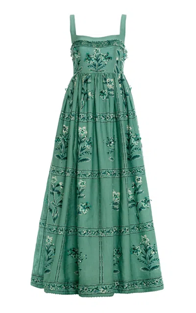 Agua By Agua Bendita Barbara Embroidered Linen Midi Dress In Green