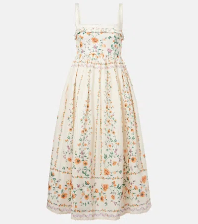 Agua By Agua Bendita Barbara Floral Linen Midi Dress In Multicoloured