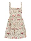 Agua By Agua Bendita Barbara Multicolor Short Dress With All-over Floral Embroidery In Linen Woman
