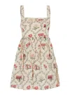 Agua By Agua Bendita Barbara Multicolor Short Dress With All-over Floral Embroidery In Linen Woman In Multicolor