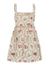 Agua By Agua Bendita Barbara Multicolor Short Dress With All-over Floral Embroidery In Linen Woman In Multicolor