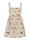 Agua By Agua Bendita Barbara Multicolor Short Dress With All-over Floral Embroidery In Linen Woman In Multicolor