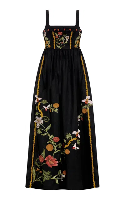 Agua By Agua Bendita Barbara Tristan Linen Maxi Dress In Multi