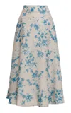 Agua By Agua Bendita Bergamota Printed Linen Midi Skirt In Light Blue