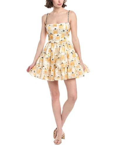 Agua By Agua Bendita Lima Tiered Printed Linen And Silk-blend Faille Mini Dress In Neutrals