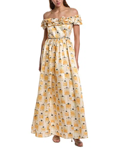 Agua By Agua Bendita Espliego Bisutería Ruffled Floral-print Linen And Silk-blend Satin Maxi Dress In Multi