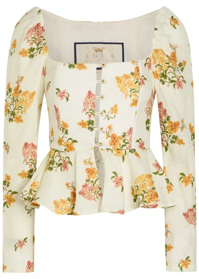 Agua By Agua Bendita Bromelia Floral-print Linen Top In Multi