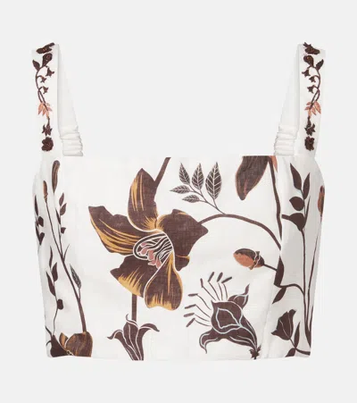 Agua By Agua Bendita Cacao Floral Linen Crop Top In Red