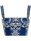 Agua By Agua Bendita Linen Cacao Ribbons Crop Top In Blue