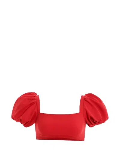 Agua By Agua Bendita Calista Puff-sleeve Tie Bikini Top In Red