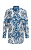 Agua By Agua Bendita Cecilia Embroidered Line Button-up Shirt In Blue
