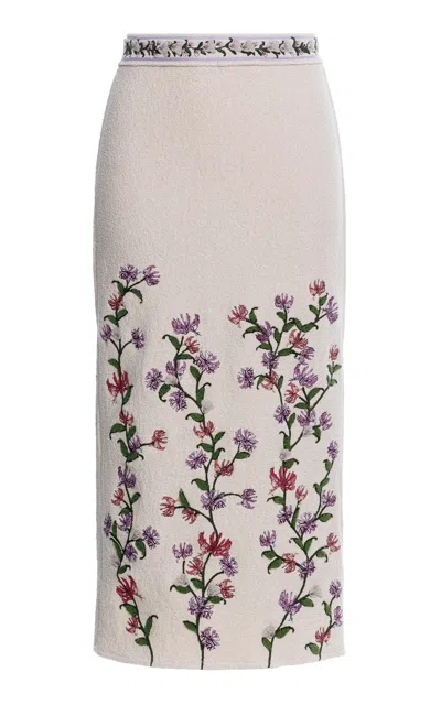 Agua By Agua Bendita Chlorella Embroidered Linen Midi Skirt In Neutral