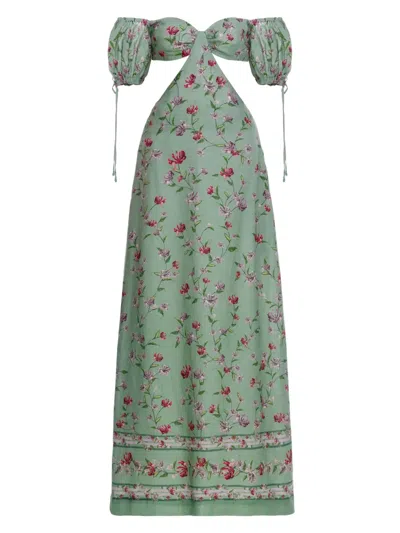 Agua By Agua Bendita Cielo Honeysuckle Floral Linen Maxi Dress In Multicolor