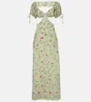 Agua By Agua Bendita Cielo Honeysuckle Floral Linen Maxi Dress In Green