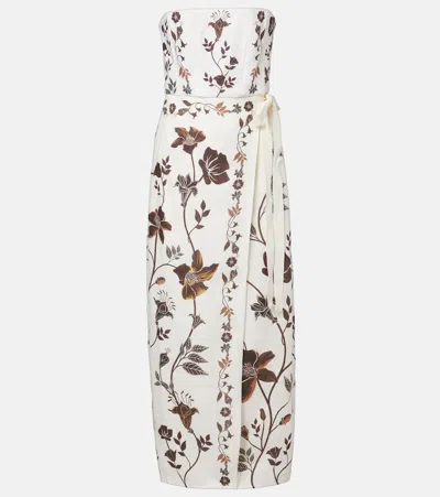 Agua By Agua Bendita Cinefila Floral Linen Bustier Dress In Brown