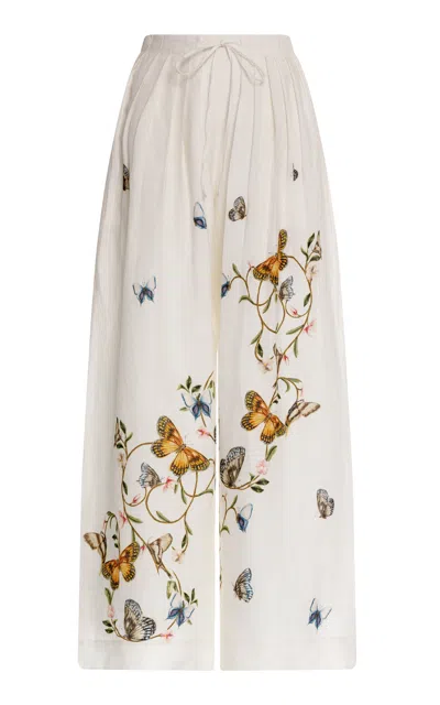 Agua By Agua Bendita Cocada Orquidea Straight Leg Linen Pants In White