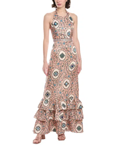 Agua By Agua Bendita Cofre Linen & Silk-blend Maxi Dress In Pink