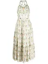 Agua By Agua Bendita Consuelo Lunar Floral-print Halterneck Dress In Green