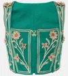 Agua By Agua Bendita Coralina Esmeralda Appliquéd Embroidered Linen Bustier Top In Green