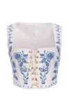 Agua By Agua Bendita Cornalina Embroidered Linen Corset In White