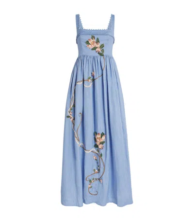 Agua By Agua Bendita Cotton Barbara Navegante Maxi Dress In Blue