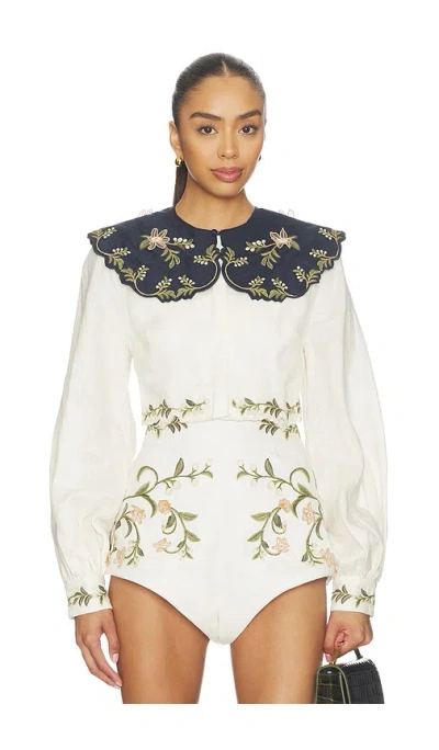 Agua By Agua Bendita Cumbre Embroidered Linen Blouse In White