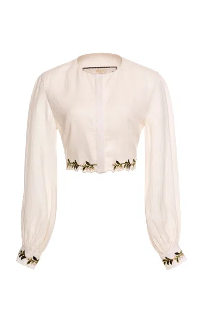 Agua By Agua Bendita Cumbre Valle Embroidered Linen Blouse In Neutral
