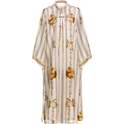 Agua By Agua Bendita Datil Striped Floral-print Gauze Coverup In Multi
