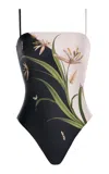 Agua By Agua Bendita Durazno Azucar Printed Cotton One-piece Swimsuit In Black