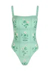 Agua By Agua Bendita Durazno Patterened One Piece Bathing Suit In Green