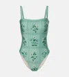 Agua By Agua Bendita Durazno Patterened One Piece Bathing Suit In Green