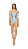 Agua By Agua Bendita Durazno Madera Bead-embellished Floral-print Recycled Swimsuit In Madera