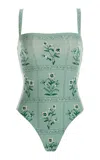 Agua By Agua Bendita Durazno Patterened One Piece Bathing Suit In Green
