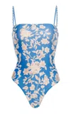 Agua By Agua Bendita Durazno Printed One-piece Bathing Suit In Blue