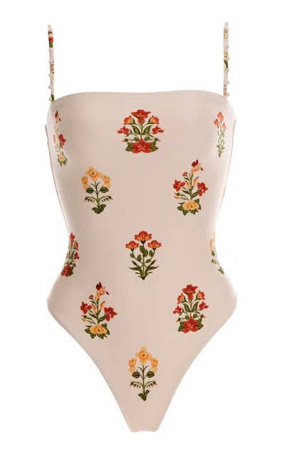 Agua By Agua Bendita Durazno Printed One-piece Bathing Suit In Neutral