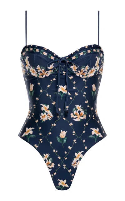 Agua By Agua Bendita Ebano Promesa Printed Cotton One-piece Swimsuit In Animal Print