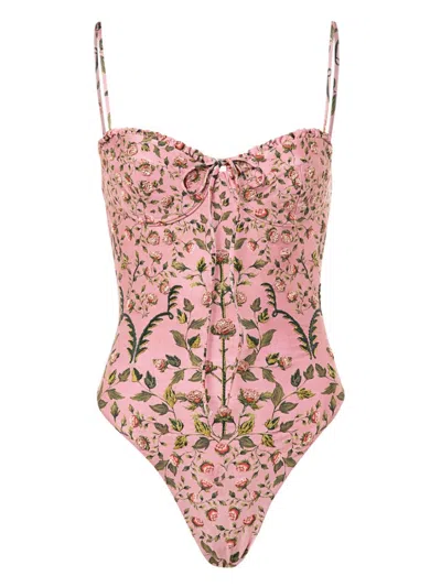 Agua By Agua Bendita Ebano Sueño Embroidered One-piece Swimsuit In Pink