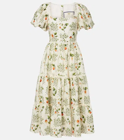 Agua By Agua Bendita Embellished Printed Linen Midi Dress In White