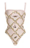 Agua By Agua Bendita Embroidered Cotton One-piece Swimsuit In Neutral