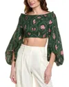 Agua By Agua Bendita Duria Encaje Printed Linen Crop Top In Green