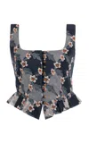 Agua By Agua Bendita Eslabón Anhelo Embroidered Linen Cropped Top In Multi