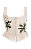 Agua By Agua Bendita Eslabon Embroidered Linen Top In Multi