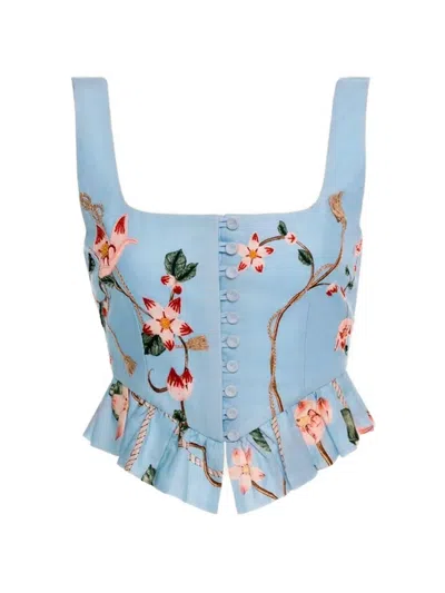 Agua By Agua Bendita Eslabón Navegante Embroidered Blouse In Blue