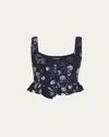 Agua By Agua Bendita Eslabon Sueño Ruffled Embroidered Twill Bustier Top In Multicolor
